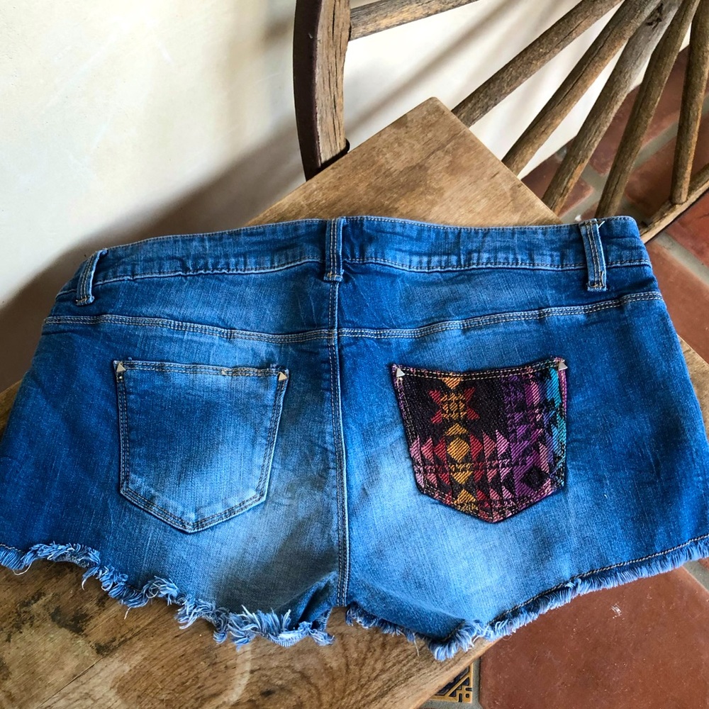 SOUTHWESTERN AZTEC NAVAJO Blanket Denim Shorts NEW